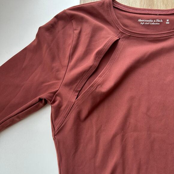 Abercrombie & Fitch Womens Cutout Long Sleeve Soft Bodysuit Maroon Size M - Picture 3 of 5